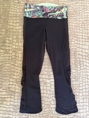 lululemon athletica Black Leggings with Mint and Purple Patterned Waistband
